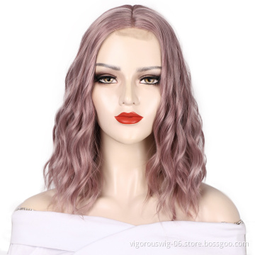 Cheapest High Quality Soft Wholesale Lace Front Short Bob Cut Water Wave Curly Women Cosplay Synthetic Hair Wig